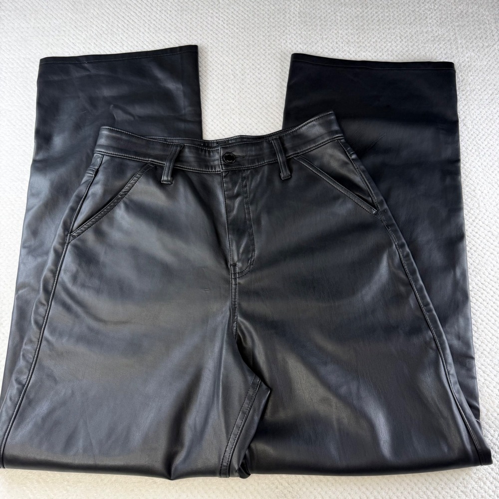 Social Tourist Ultra High Rise Baggy Faux Leather Pants Black Wide Leg 9R W29